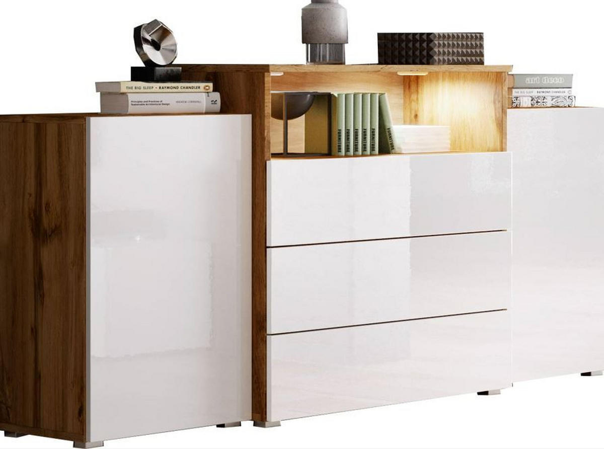 SIDEBOARD  in 150/68,7/32,5 cm  - Weiß Hochglanz/Eiche Wotan, LIFESTYLE, Holzwerkstoff/Kunststoff (150/68,7/32,5cm) - P & B