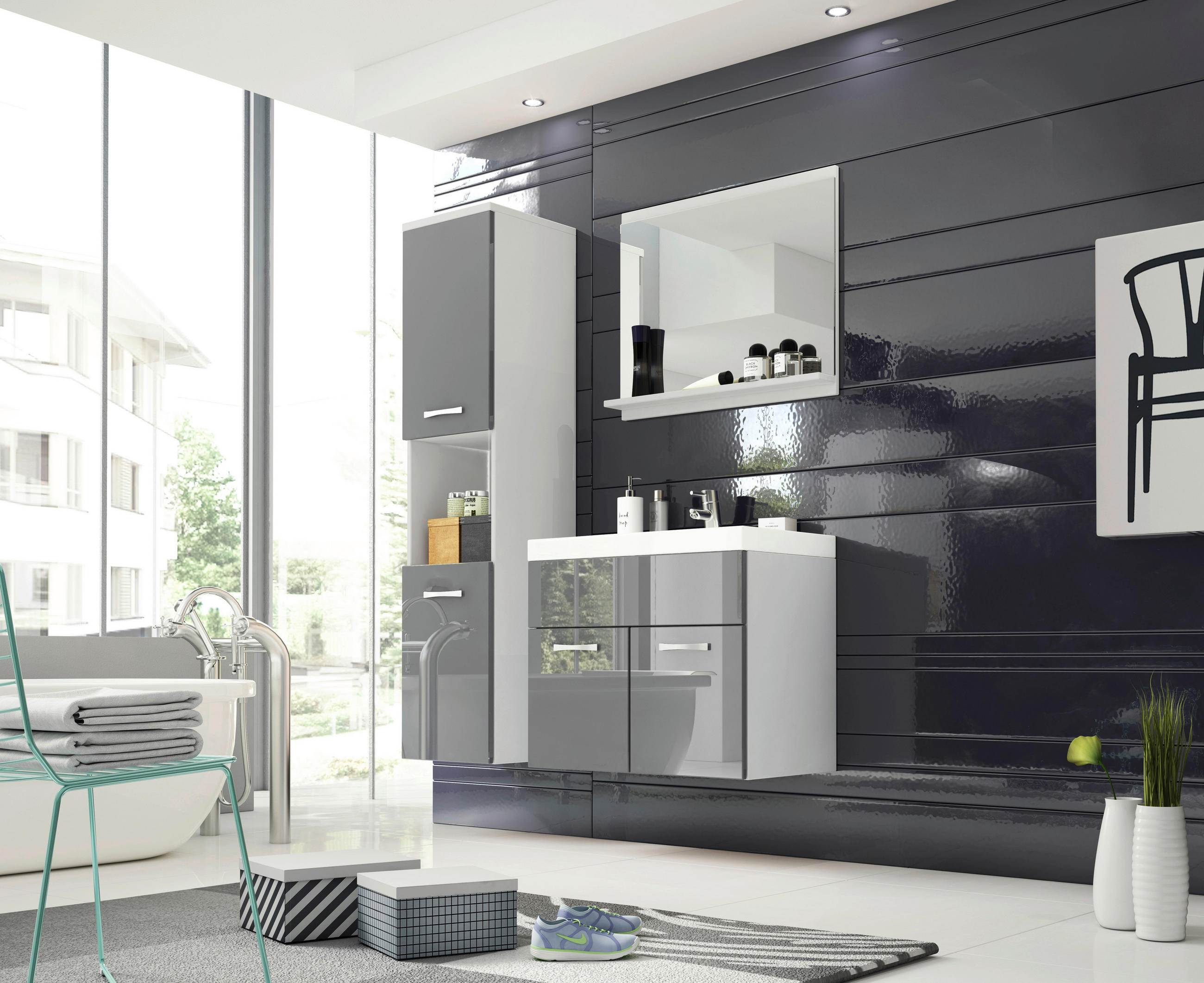 Badmöbel-set 4 -teilig. Montreal 100cm Grau/weiß