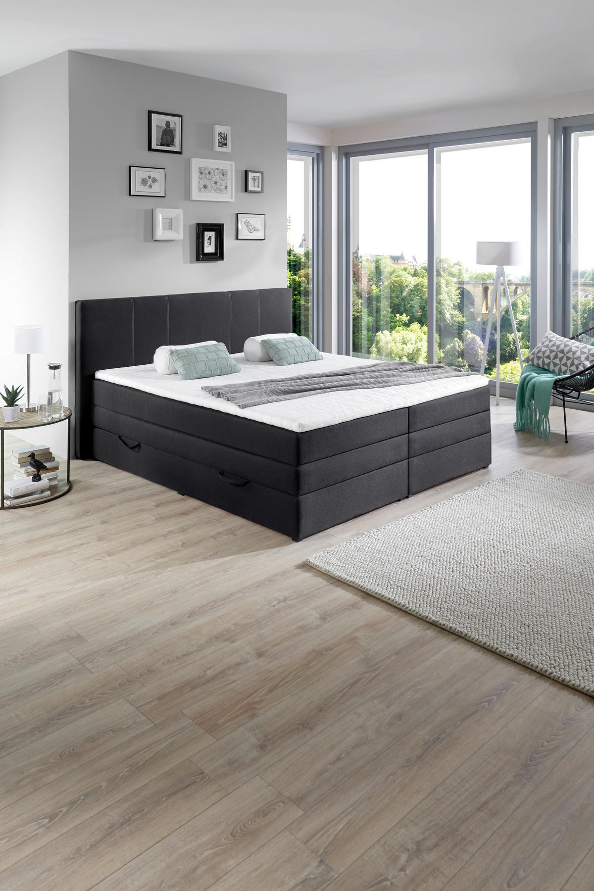 BOXSPRINGBETT 180/200 cm,  in Schwarz, Matratze, Bettkasten, Topper, H2 = mittel  - Schwarz, Design, Kunststoff/Textil (180/200cm) - Boxxx