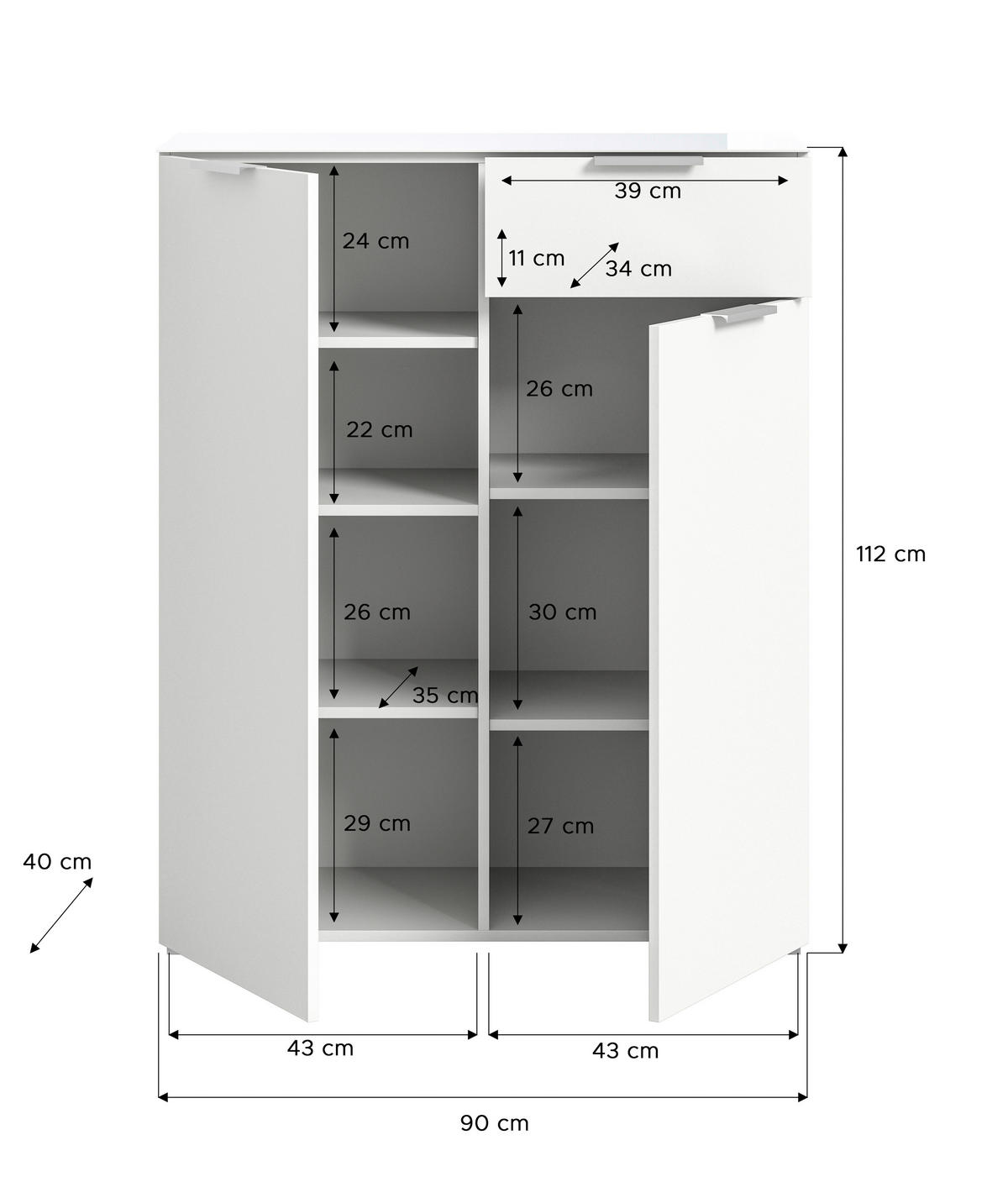 KOMMODE  in 90/112/40 cm  - Silberfarben/Weiß, Design, Glas/Holzwerkstoff (90/112/40cm) - Livetastic