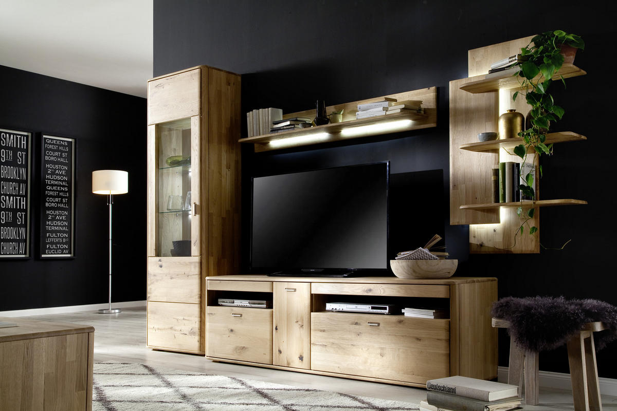 WOHNWAND  in Eichefarben 310/208/50 cm  - Eichefarben, Design, Glas/Holz (310/208/50cm) - Livetastic
