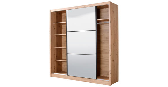 SCHIEBETÜRENSCHRANK 213/215,5/60 cm 2-türig Eiche Artisan  - Schwarz/Eiche Artisan, Basics, Glas/Holzwerkstoff (213/215,5/60cm) - Xora