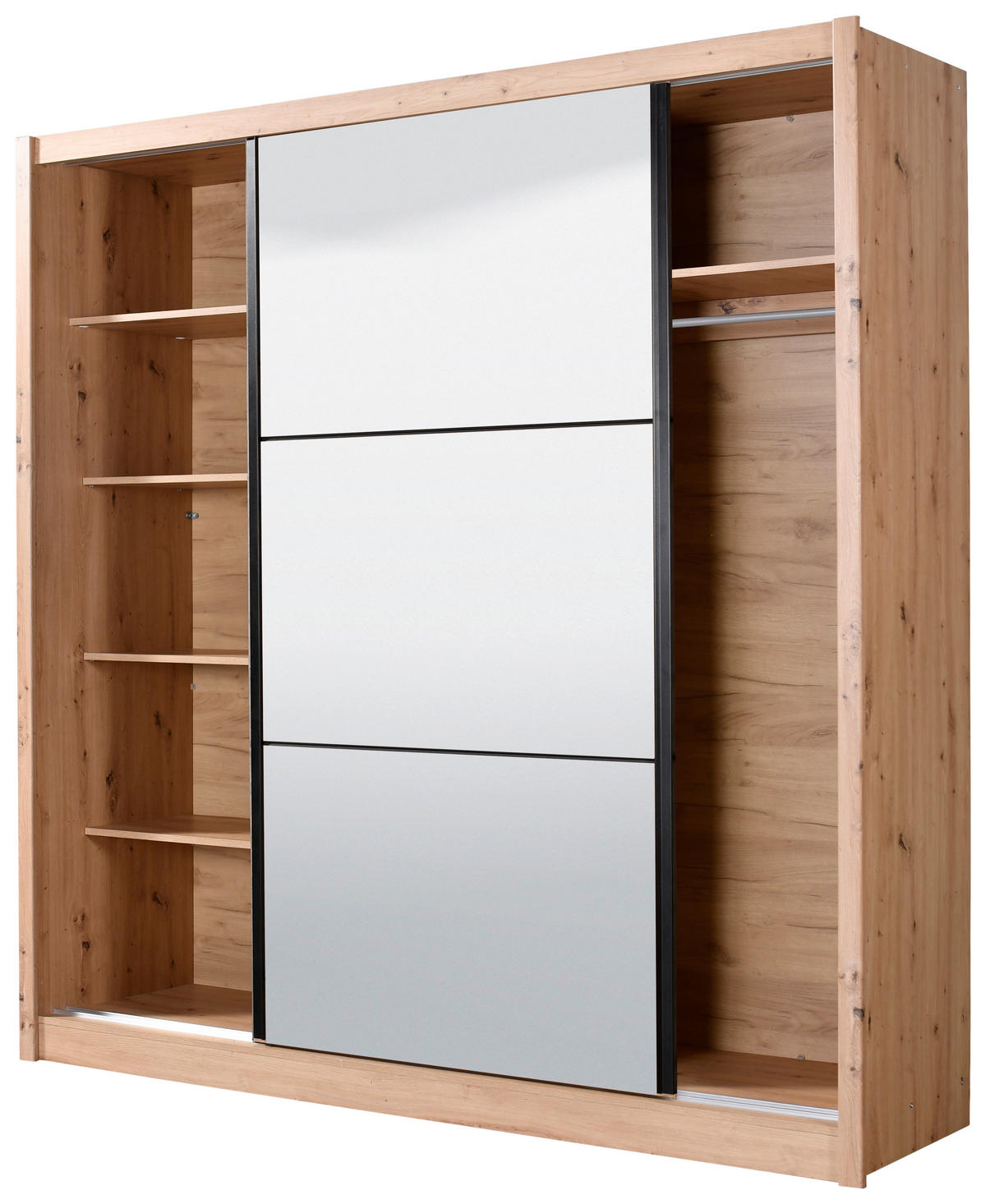 SCHIEBETÜRENSCHRANK 213/215,5/60 cm 2-türig Eiche Artisan  - Schwarz/Eiche Artisan, Basics, Glas/Holzwerkstoff (213/215,5/60cm) - Xora