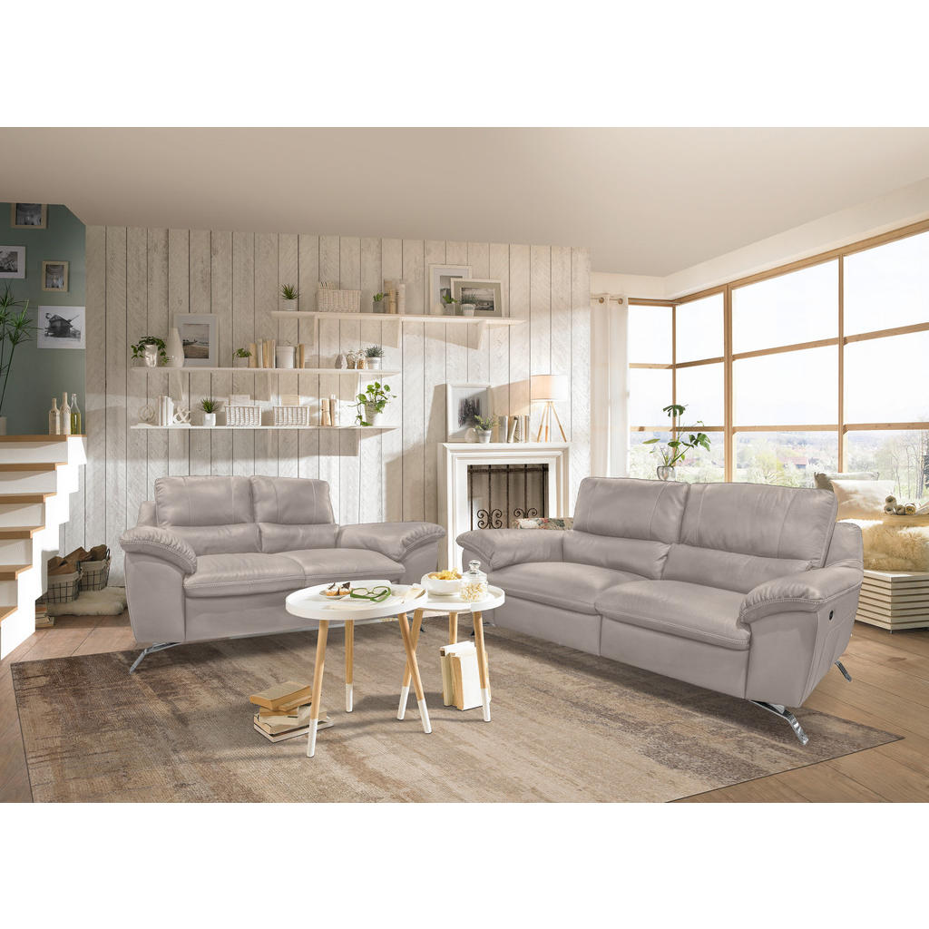 Thumbnail - Livetastic 2,5-Sitzer, Grau, Leder, Kombination Echtleder/Lederlook, Semi-Anilinleder, 216x97x95-151 cm, Made in EU, Woh...