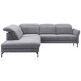 ECKSOFA Atlanta 2.0 Grau Flachgewebe Rücken echt, Armteilverstellung, Kopfteilverstellung  - Schwarz/Grau, Design, Textil/Metall (233/299cm) - Dieter Knoll