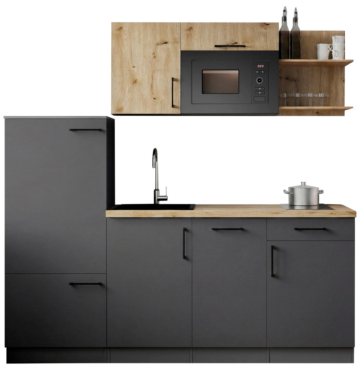 MODULKÖK 205 cm   i grå, ek Artisan  - grå/ek Artisan, Trend, metall/trämaterial (205cm) - Respekta