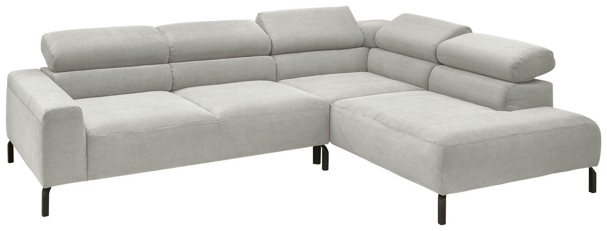 ECKSOFA inkl. Funktion Ottomane rechts  Hellgrau Feincord  - Hellgrau/Schwarz, Design, Textil/Metall (273/219cm) - Pure Home Lifestyle