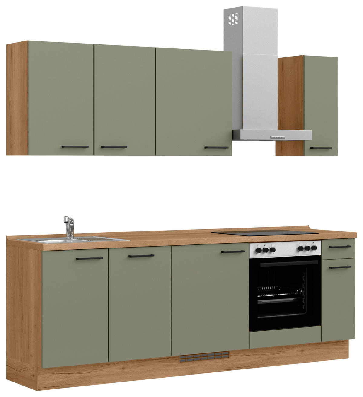 KÜCHENLEERBLOCK Senso 240 cm  in Eichefarben, Olivgrün  - Eichefarben/Schwarz, MODERN, Holzwerkstoff/Metall (240cm) - Nobilia