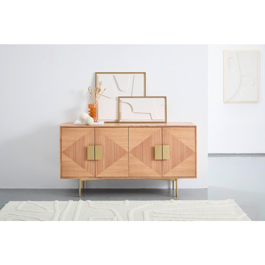 Thumbnail - Livetastic Sideboard, Natur, Messing, Metall, Akazie, massiv,vollmassiv, geometrisch, 4 Fächer, 145x45x76 cm, handgemach...