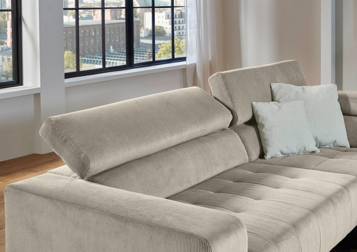 ECKSOFA Hellbraun Cord  - Hellbraun/Schwarz, Design, Textil/Metall (261/214cm) - Beldomo Style