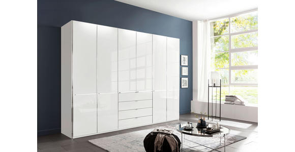 KLEIDERSCHRANK 300/216/62 cm 6-türig Weiß - Chromfarben/Weiß, Design, Glas/Holzwerkstoff (300/216/62cm) - Novel