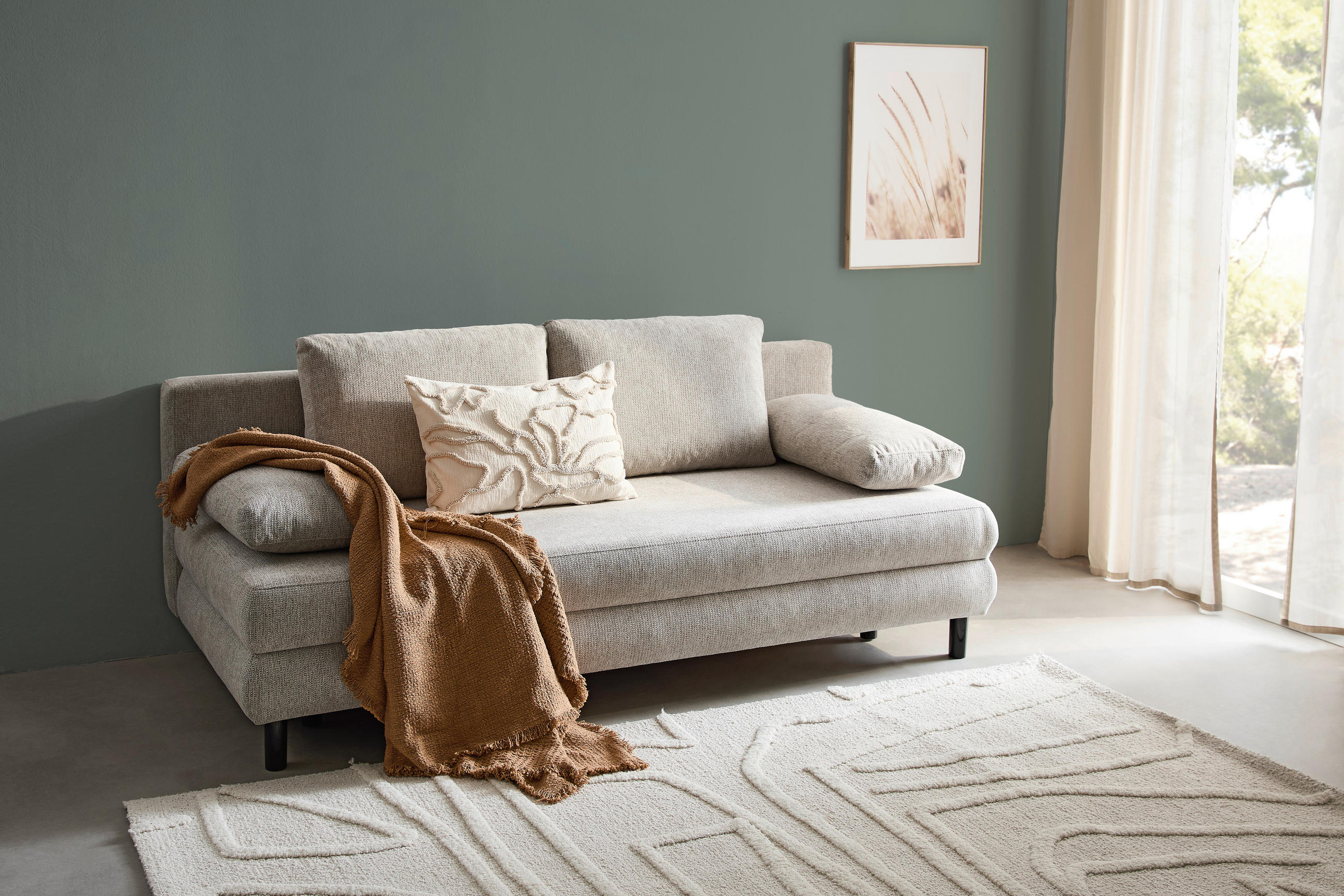 SCHLAFSOFA in Textil Taupe  - Taupe/Schwarz, Design, Textil/Metall (197/84/92,5cm) - home24