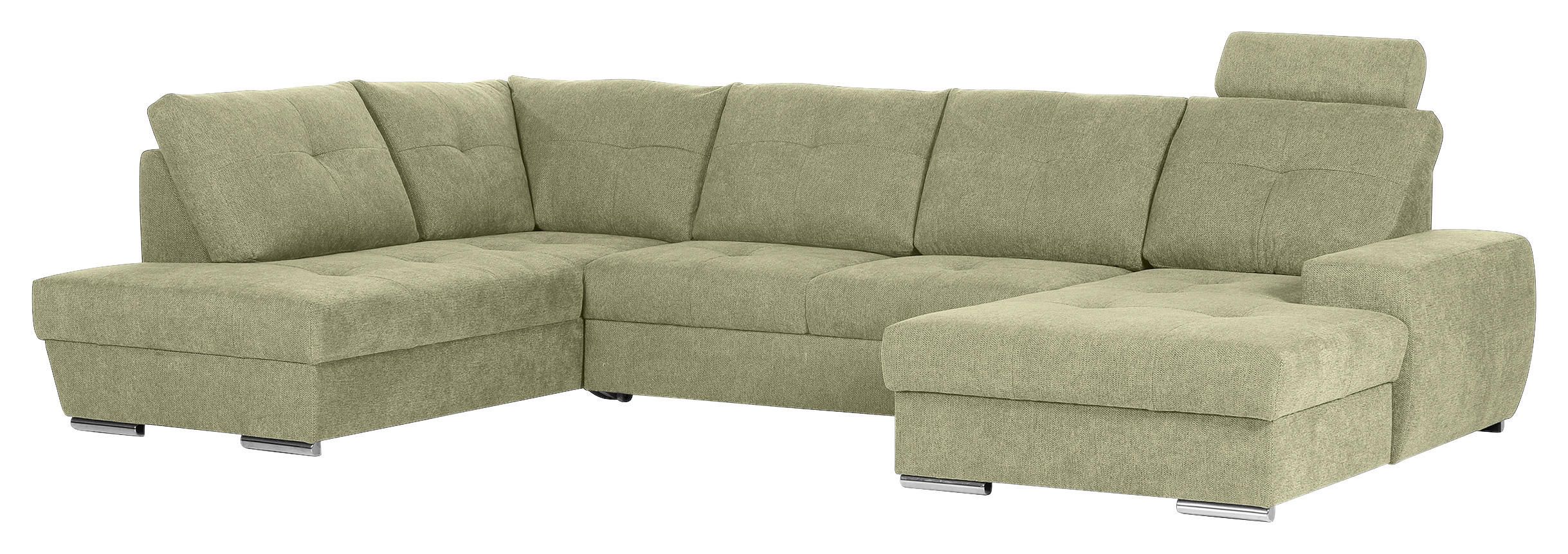 WOHNLANDSCHAFT in Flachgewebe Hellgrün  - Chromfarben/Hellgrün, KONVENTIONELL, Kunststoff/Textil (217/338/180cm) - Hom`in