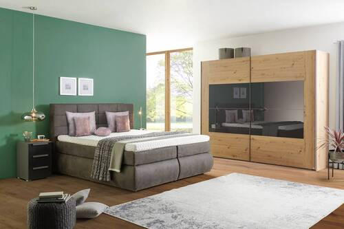 SCHWEBETÜRENSCHRANK 271/223/69 cm 2-türig Eichefarben, Dunkelgrau  - Eichefarben/Dunkelgrau, KONVENTIONELL, Glas/Holzwerkstoff (271/223/69cm) - Xora