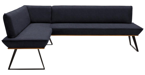 ECKBANK 163/243 cm Lederlook Schwarz, Eichefarben Eiche massiv Metall - Eichefarben/Schwarz, Design, Holz/Textil (163/243cm) - Voleo