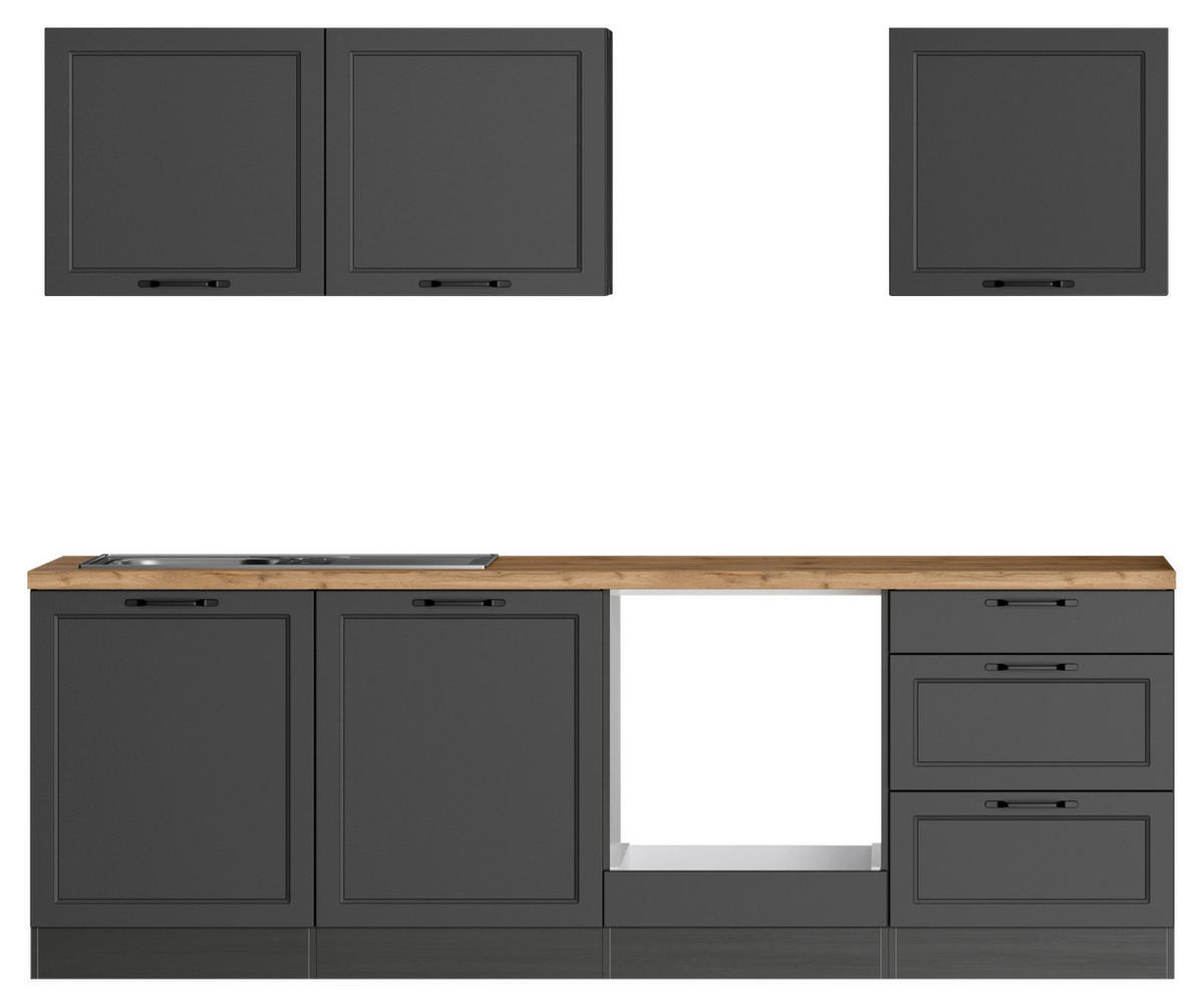 KÜCHENLEERBLOCK 240 cm   in Grau, Eiche Wotan  - Eiche Wotan/Schwarz, LIFESTYLE, Holzwerkstoff/Metall (240cm) - Held