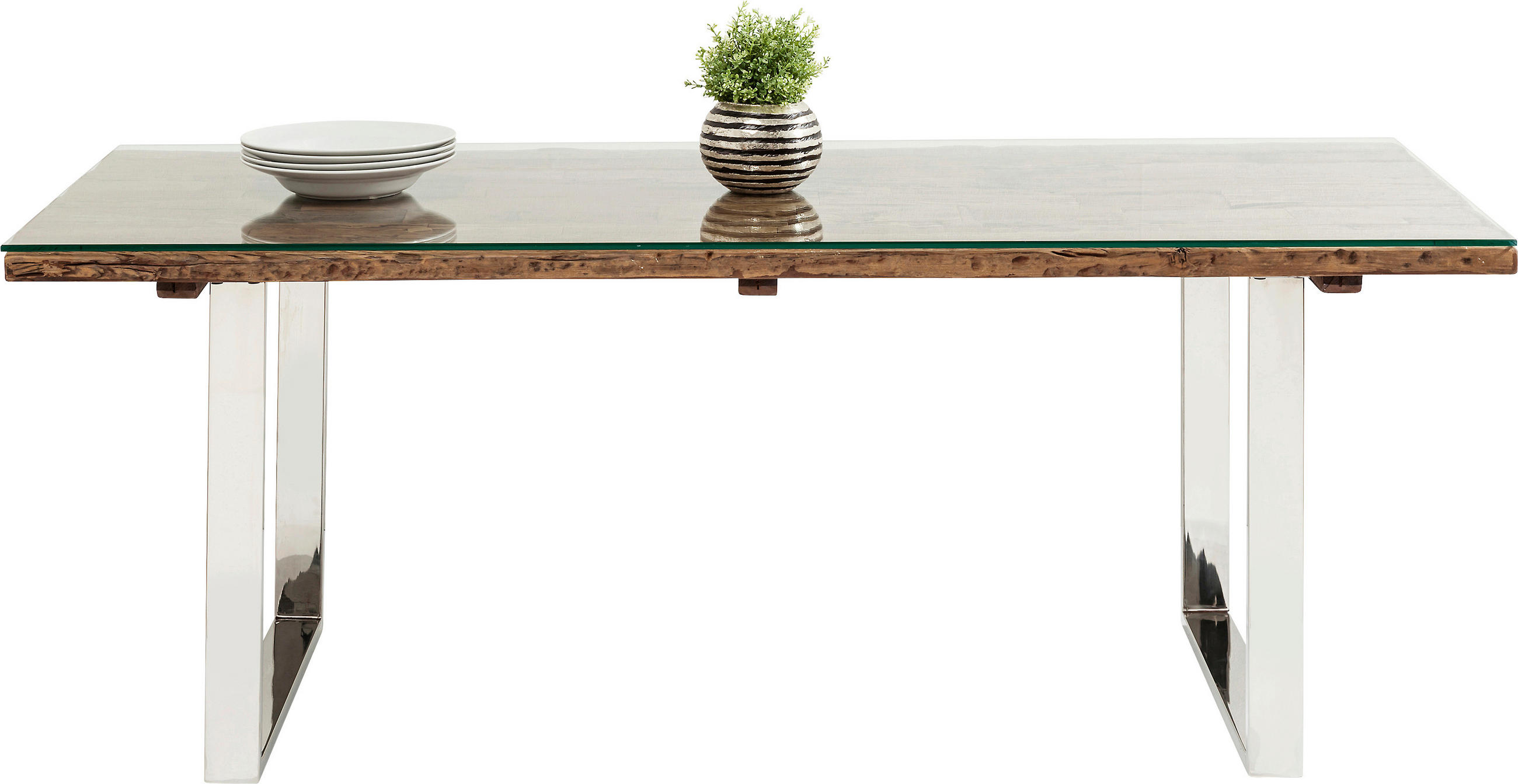 ESSTISCH 200/90/76 cm Echtholz  Holz, Metall, Glas rechteckig Braun, Silberfarben  - Edelstahlfarben/Silberfarben, Trend, Glas/Holz (200/90/76cm) - Kare-Design