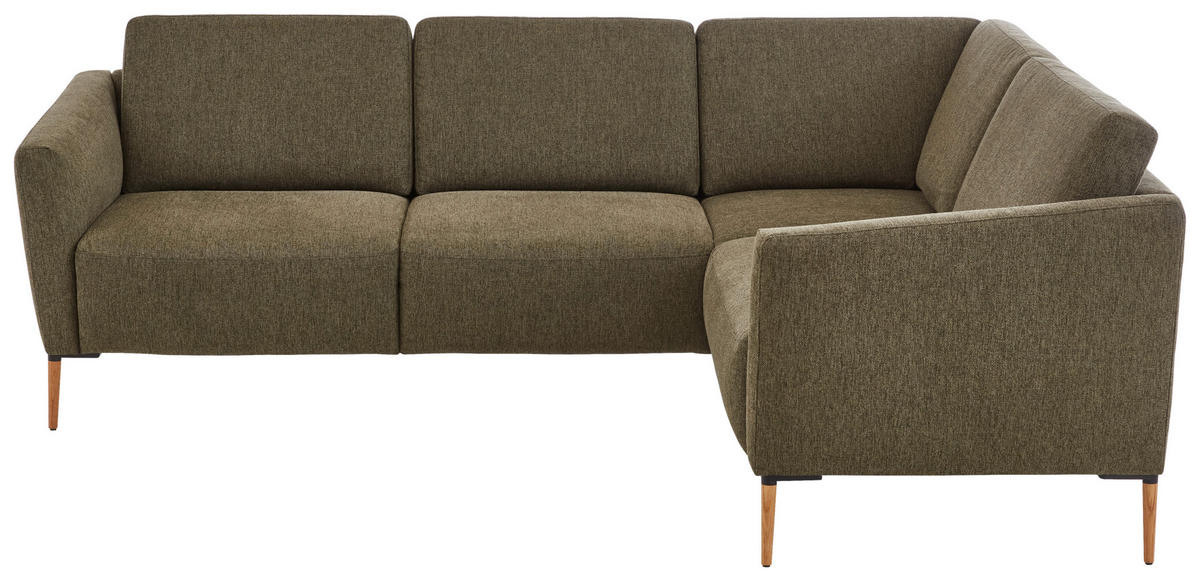 ECKSOFA in Flachgewebe Olivgrün  238/186 cm  - Eichefarben/Olivgrün, Design, Holz/Textil (238/186cm) - Valnatura
