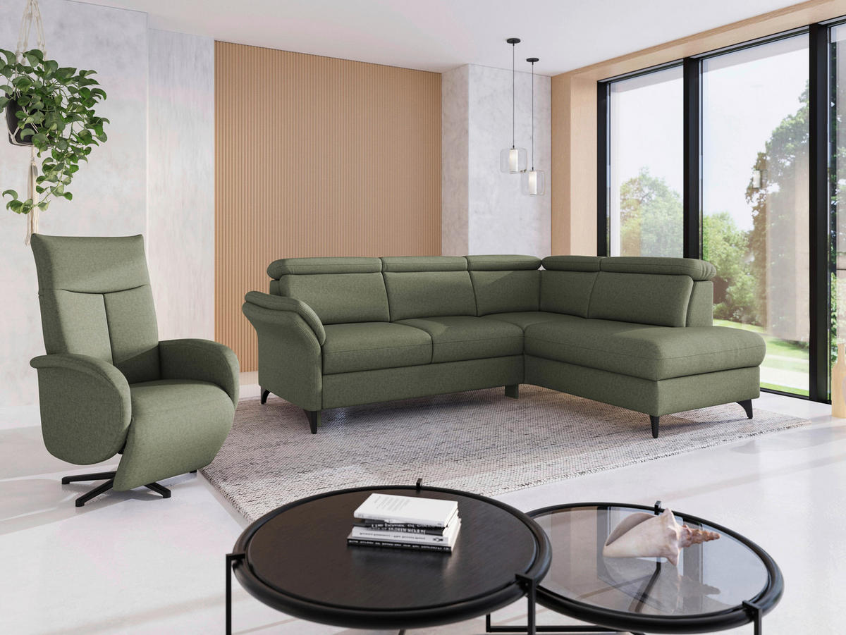 ECKSOFA Flachgewebe Olivgrün  - Schwarz/Olivgrün, Konventionell, Textil/Metall (247/193cm) - Sit & More