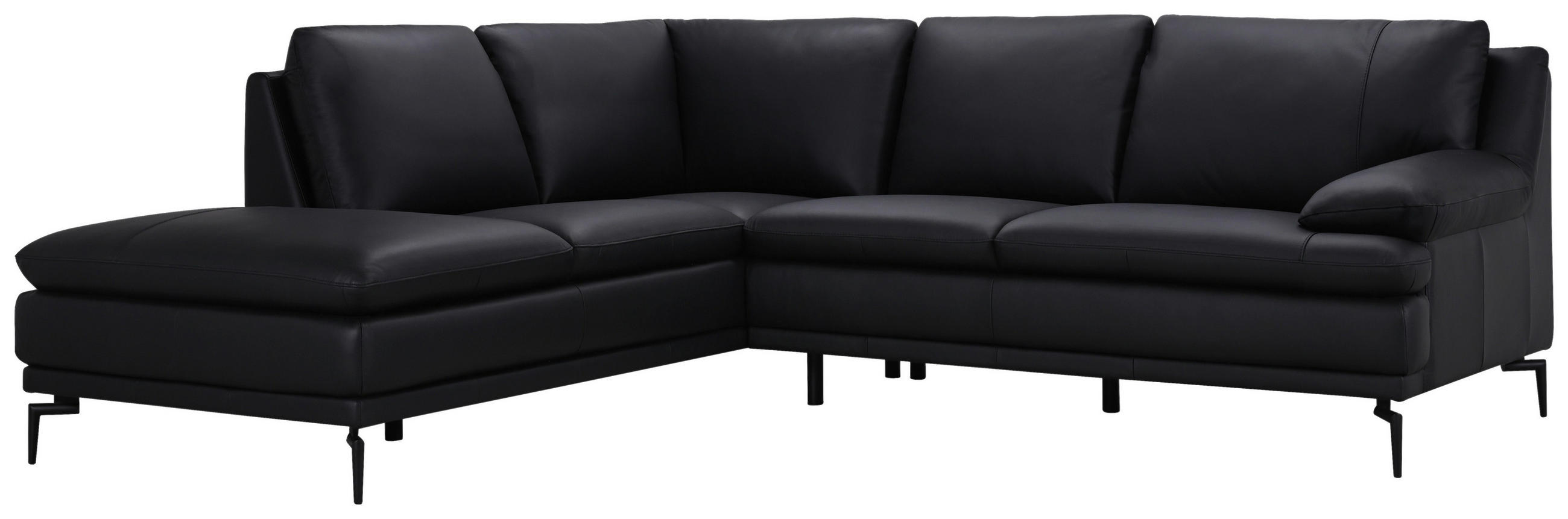 ECKSOFA Schwarz Echtleder  - Schwarz, Design, Leder (221/248cm) - MID.YOU