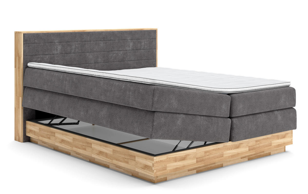 BOXSPRINGBETT 180/200 cm,  in Graphitfarben, Taupe, Eichefarben, Matratze, gepolstertes Kopfteil, Bettkasten, Topper, H3 + H3 = fest  - Taupe/Eichefarben, MODERN, Holz/Kunststoff (180/200cm) - Livetastic