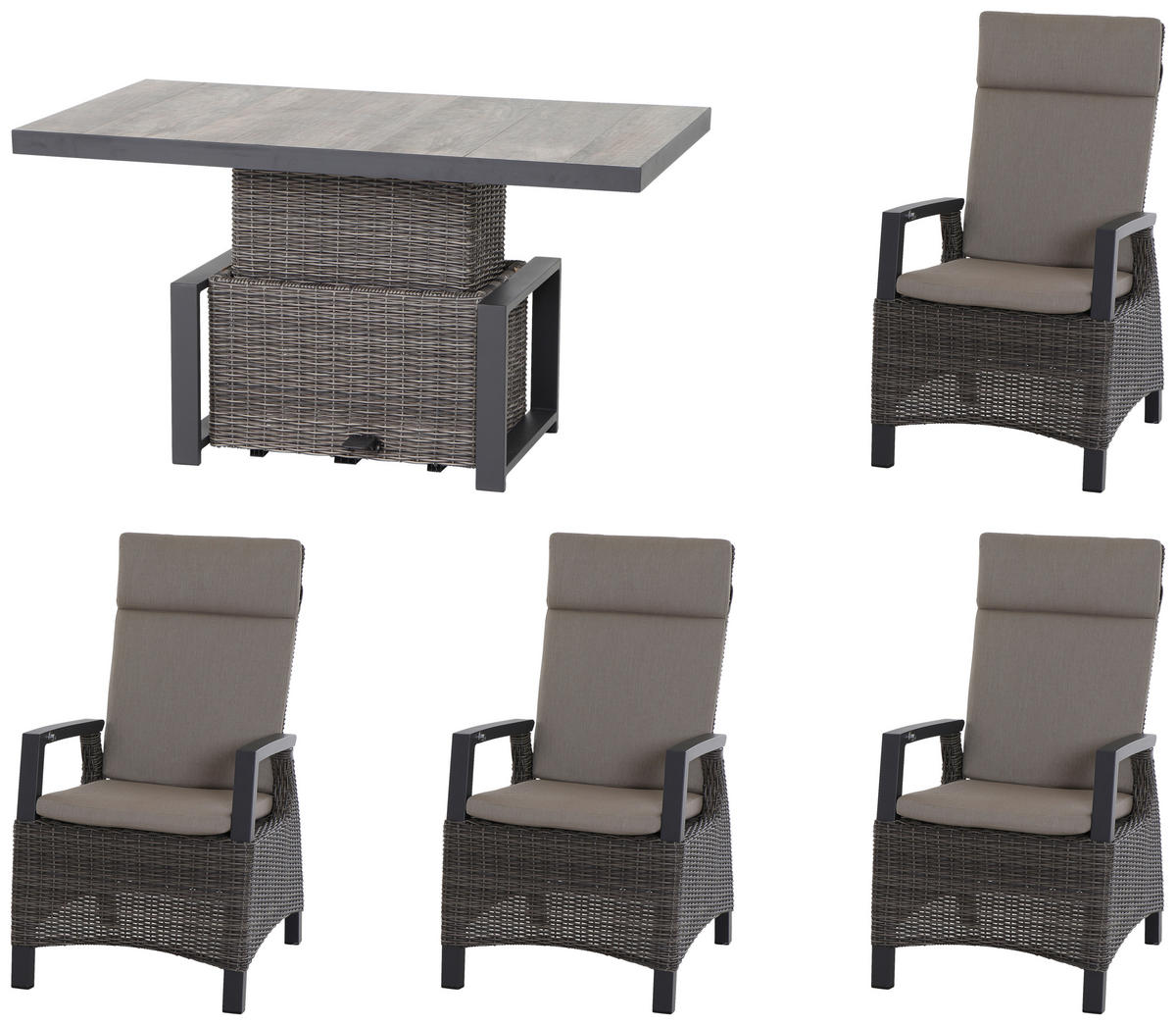 LOUNGEGARNITUR 5-teilig   75/103/130 cm Aluminium  - Grau, Basics, Keramik/Kunststoff (75/103/130cm) - Siena Garden