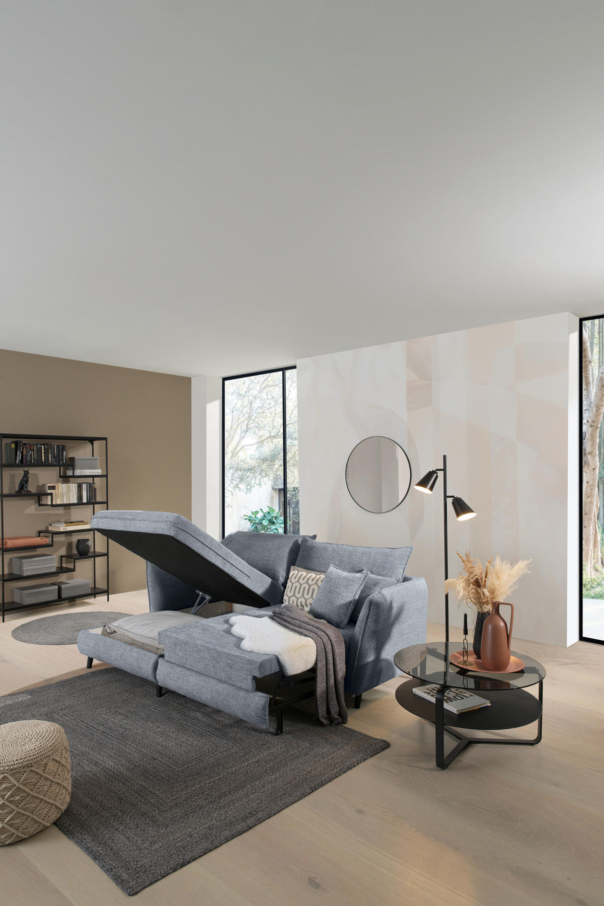 HÖRNSOFFA i struktur blågrå  - blågrå/svart, Design, trä/textil (245/161cm) - Livetastic