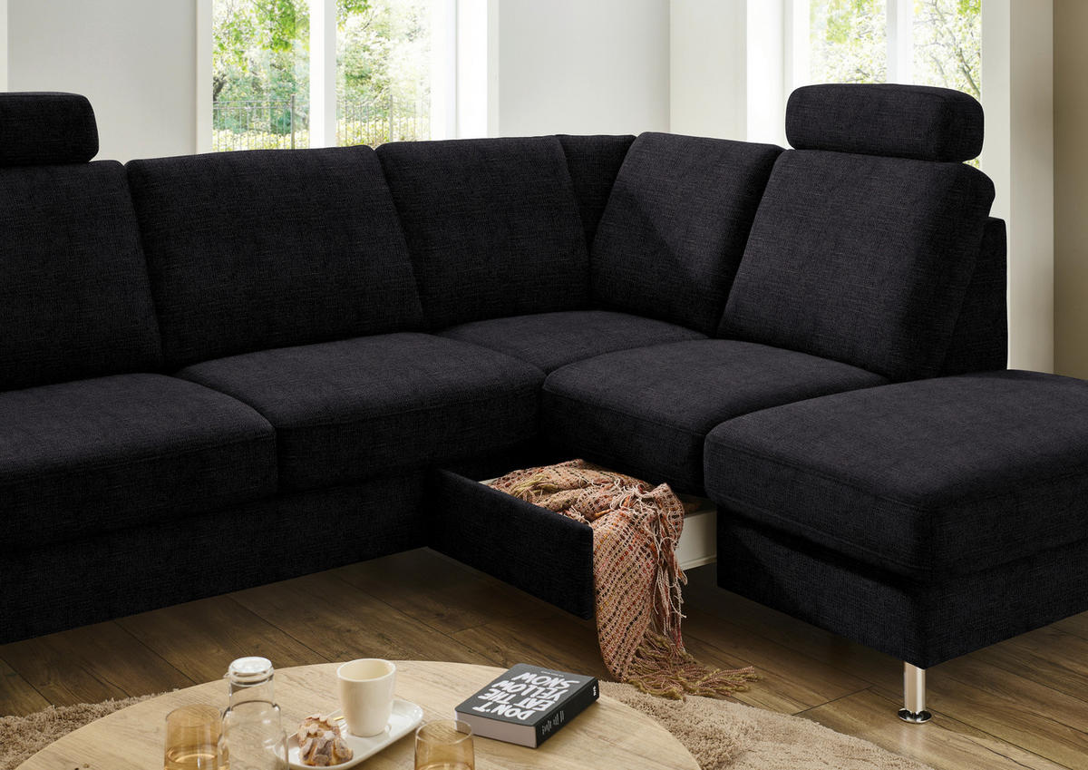 ECKSOFA in Webstoff Anthrazit  - Anthrazit/Alufarben, Konventionell, Textil/Metall (241/200cm) - Beldomo System