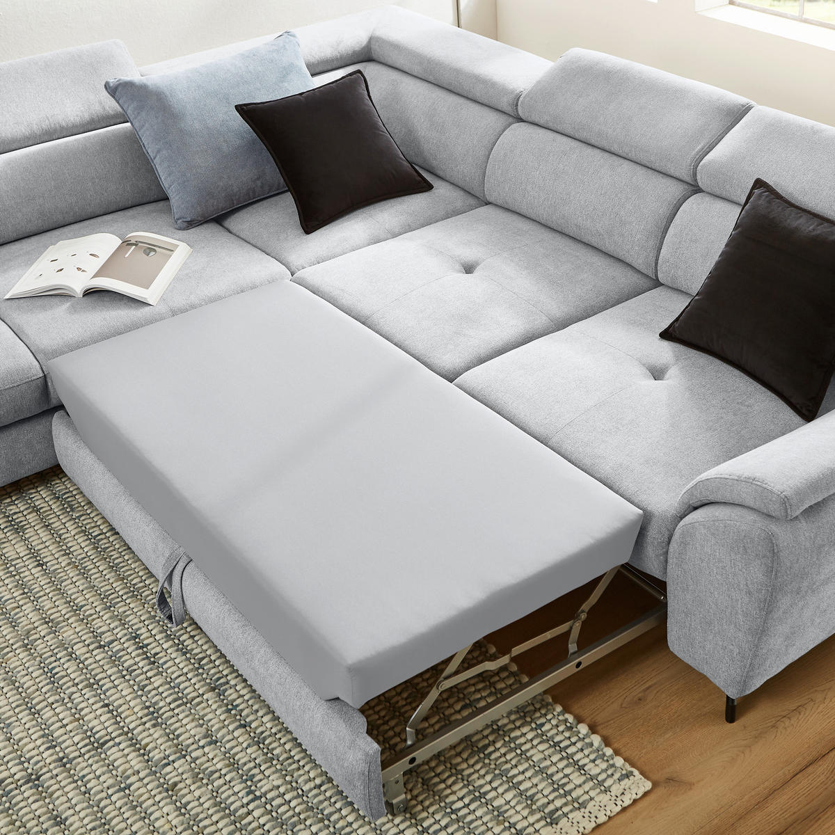 ECKSOFA in Webstoff Silberfarben  - Silberfarben/Schwarz, Design, Textil/Metall (237/277cm) - Stylife