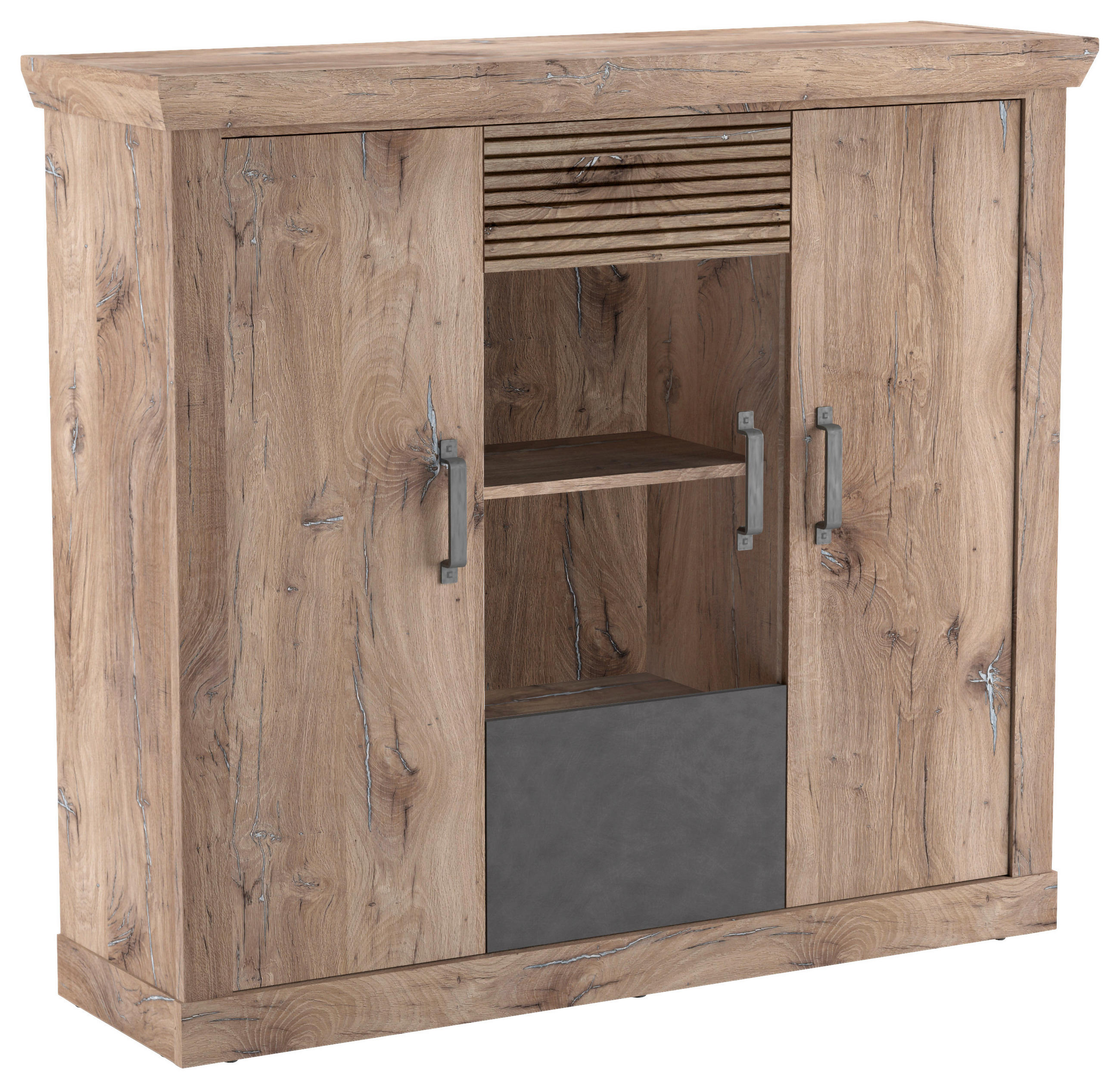 HIGHBOARD 133,9/120/40 cm  in Anthrazit, Eichefarben  - Eichefarben/Anthrazit, KONVENTIONELL, Glas/Holzwerkstoff (133,9/120/40cm) - Carryhome