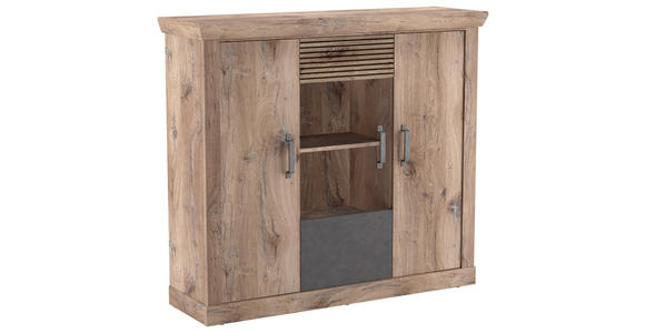 HIGHBOARD Anthrazit, Eichefarben Rückwand, Einlegeböden  - Eichefarben/Anthrazit, KONVENTIONELL, Glas/Holzwerkstoff (133,9/120/40cm) - Carryhome