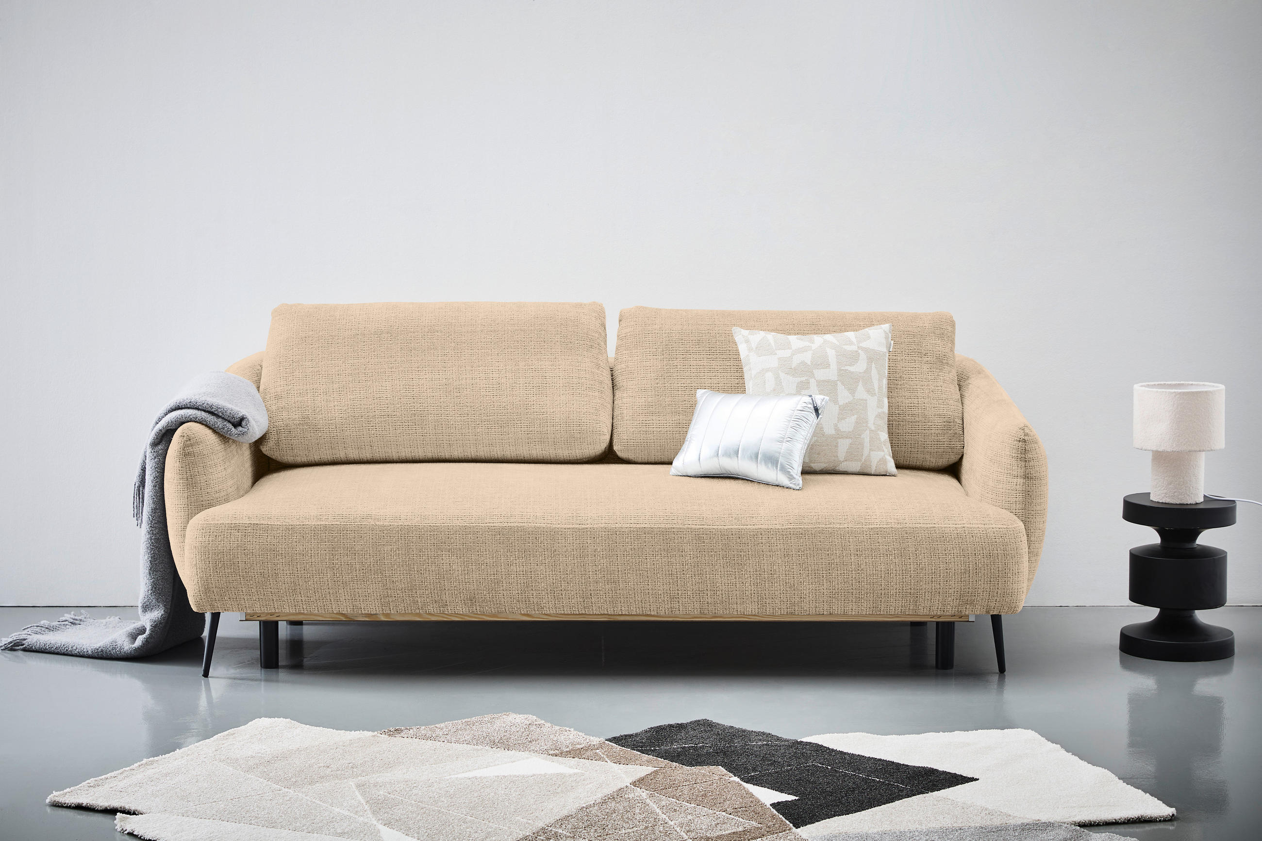 SCHLAFSOFA Chenille Hellbraun  - Hellbraun/Schwarz, KONVENTIONELL, Textil/Metall (228/75/98cm) - Carryhome