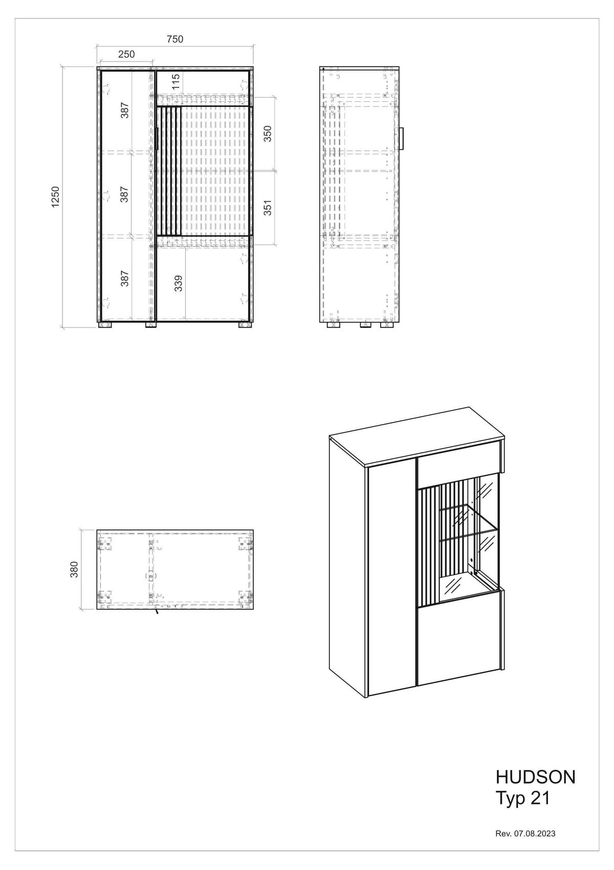 VITRINE in Weiß, Eichefarben  - Eichefarben/Schwarz, Design, Glas/Holzwerkstoff (75/125/38cm) - MID.YOU
