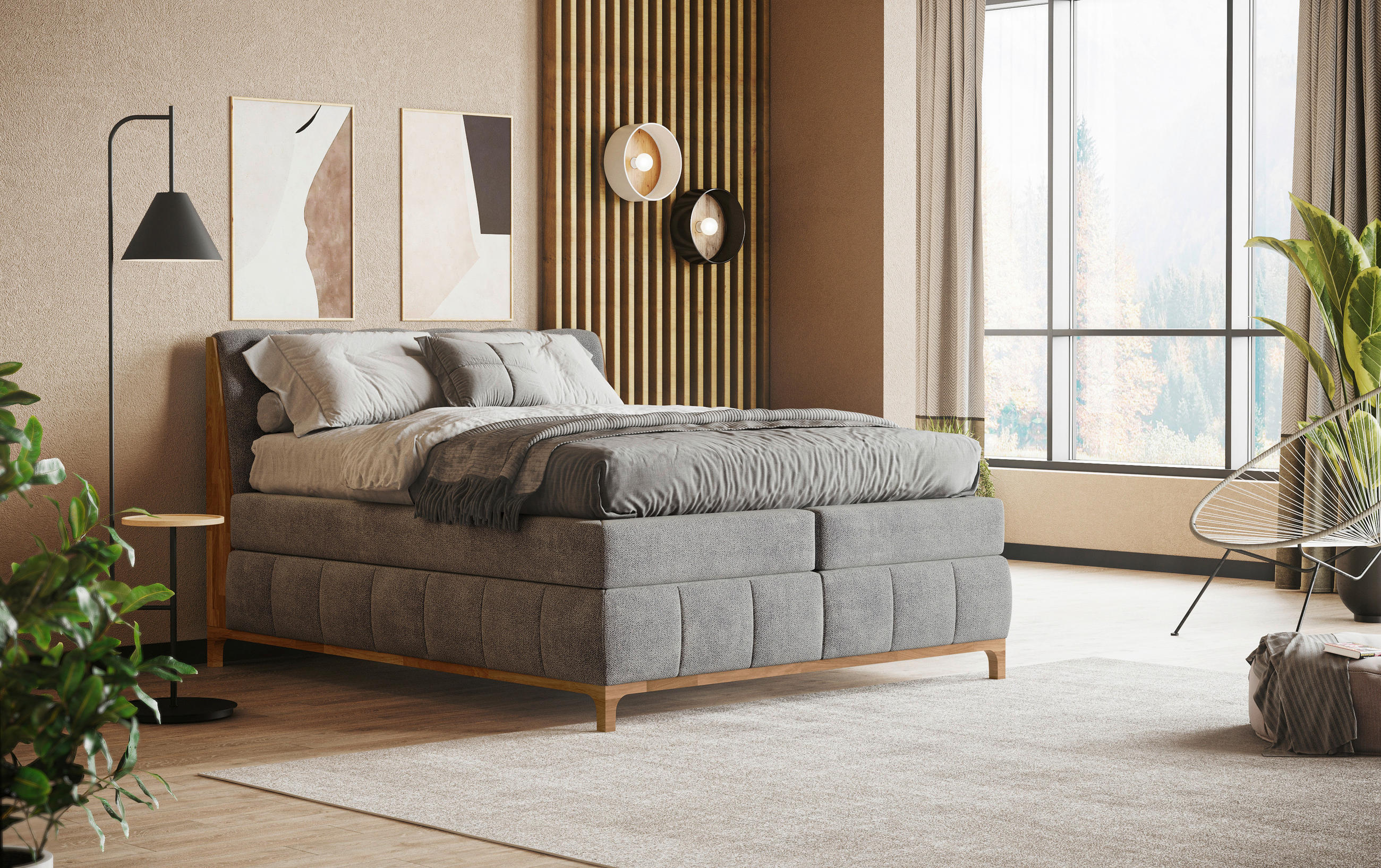 BOXSPRINGBETT 180/200 cm  in Silberfarben  - Eichefarben/Silberfarben, MODERN, Holz/Holzwerkstoff (180/200cm) - MID.YOU
