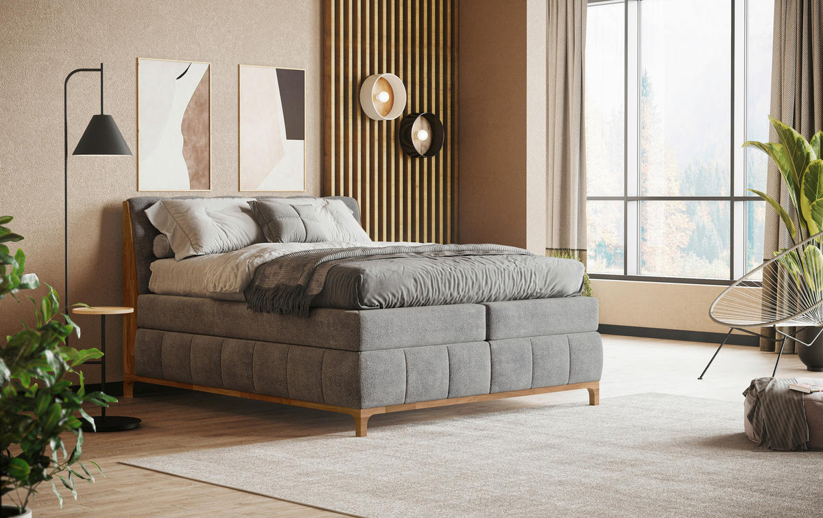 BOXSPRINGBETT 160/200 cm  in Silberfarben  - Eichefarben/Silberfarben, Modern, Holz/Holzwerkstoff (160/200cm) - MID.YOU