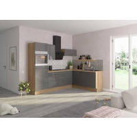 ECKKÜCHE 270/200 cm  in Anthrazit, Eichefarben  - Edelstahlfarben/Eichefarben, Basics, Holzwerkstoff/Metall (270/200cm) - Optifit