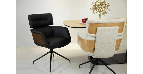 ARMLEHNSTUHL  in Eisen Echtleder pigmentiert  - Walnussfarben/Schwarz, Design, Leder/Holz (62/92/66cm) - Dieter Knoll