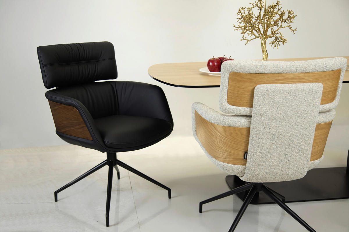 ARMLEHNSTUHL  in Eisen Echtleder pigmentiert  - Walnussfarben/Schwarz, Design, Leder/Holz (62/92/66cm) - Dieter Knoll