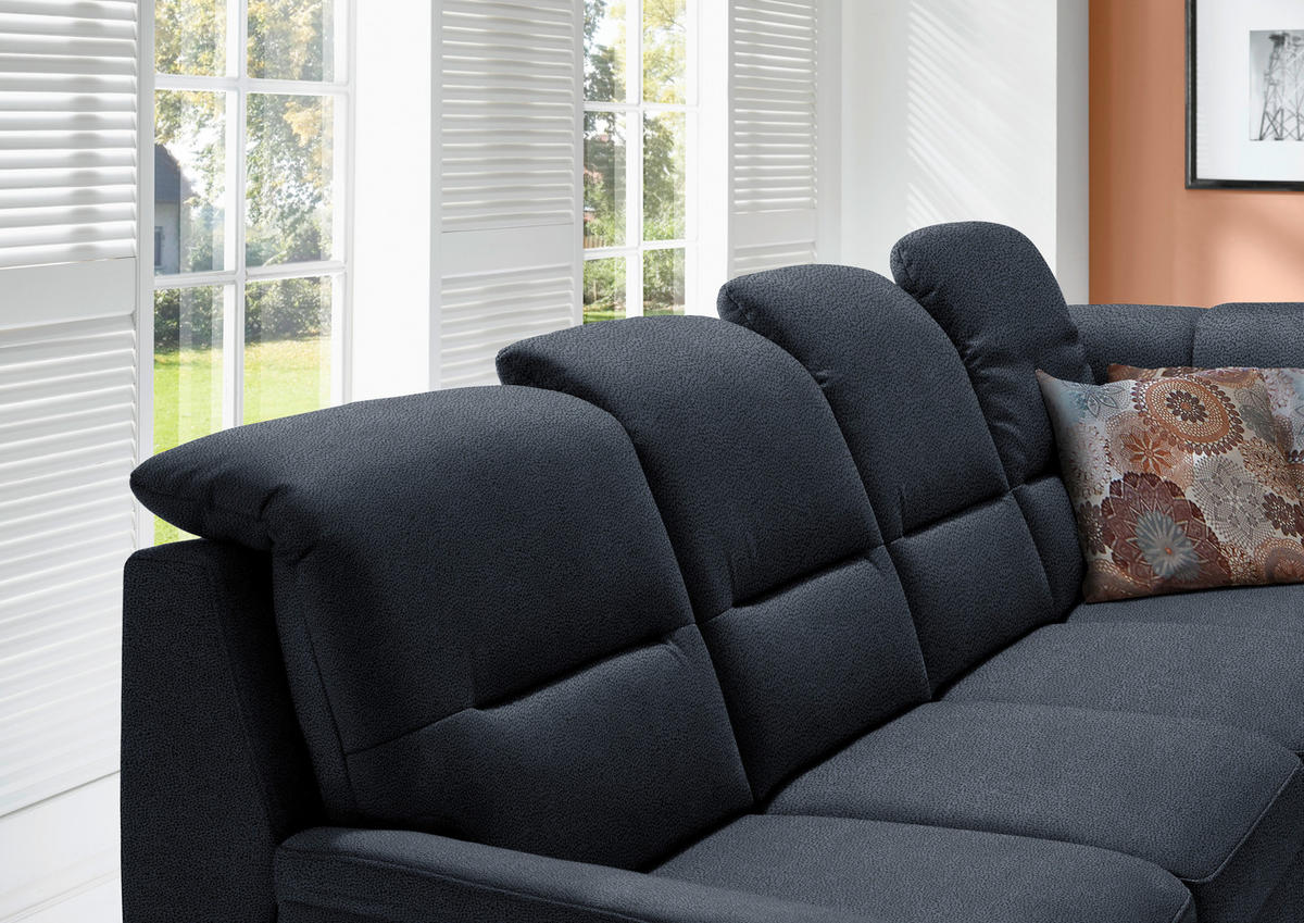 ECKSOFA in Mikrofaser Blau  - Blau/Schwarz, Konventionell, Holz/Textil (303/245cm) - Beldomo Comfort