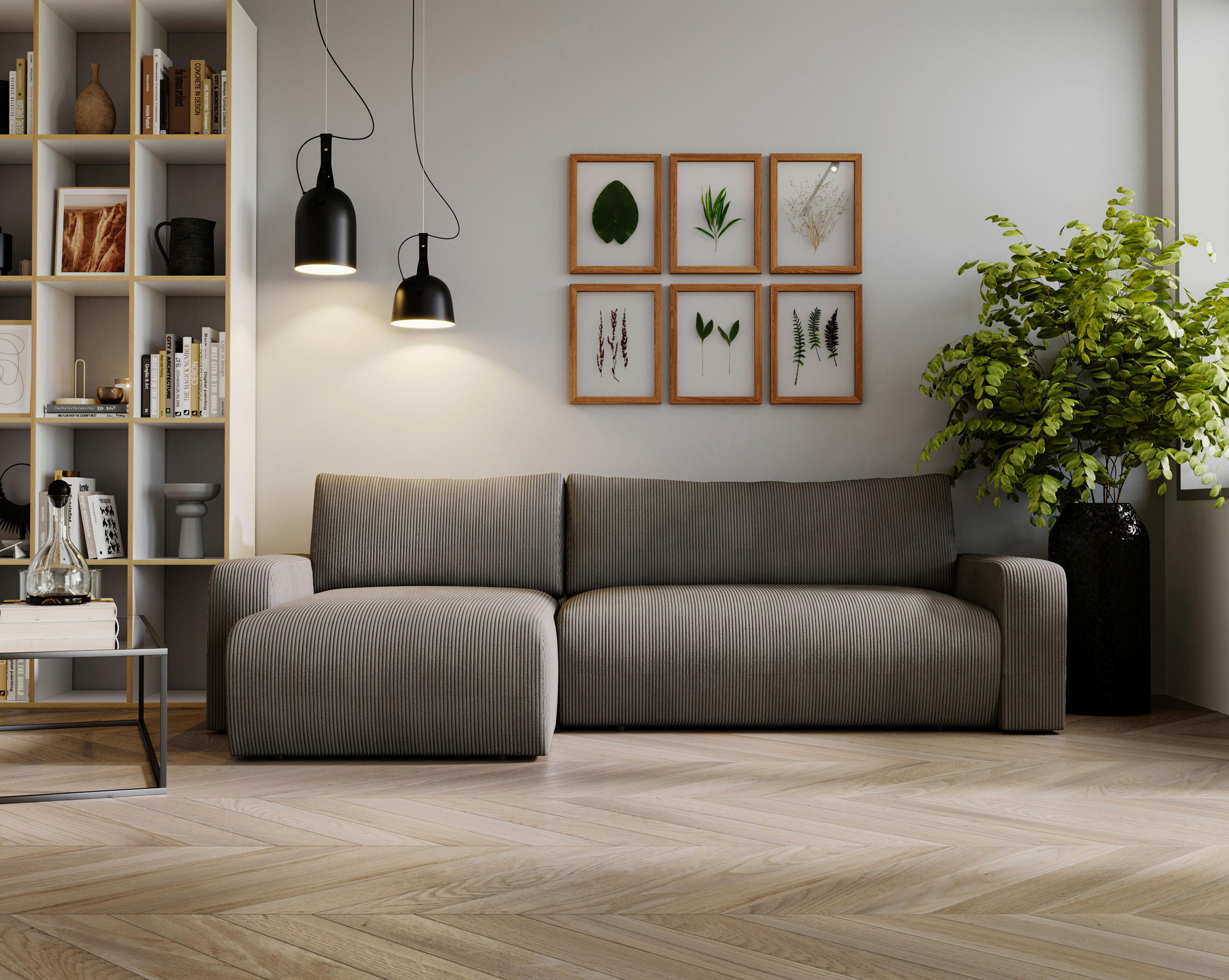ECKSOFA in Cord Dunkelgrau  - Dunkelgrau/Schwarz, MODERN, Kunststoff/Textil (150/245cm) - Carryhome