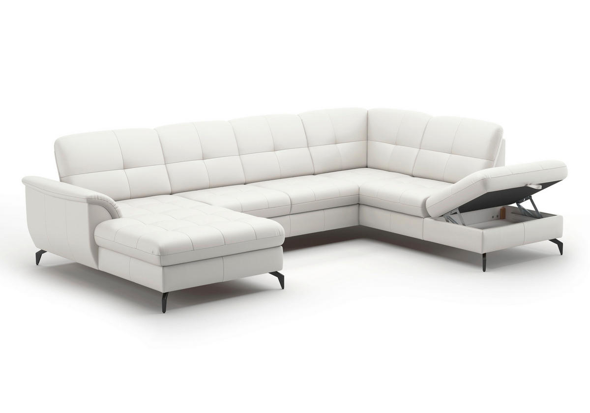 WOHNLANDSCHAFT in Vliesstoff Kombination Echtleder/Stoff Weiss  - Weiss/Schwarz, Modern, Leder/Textil (164/319/212cm) - Sit & More