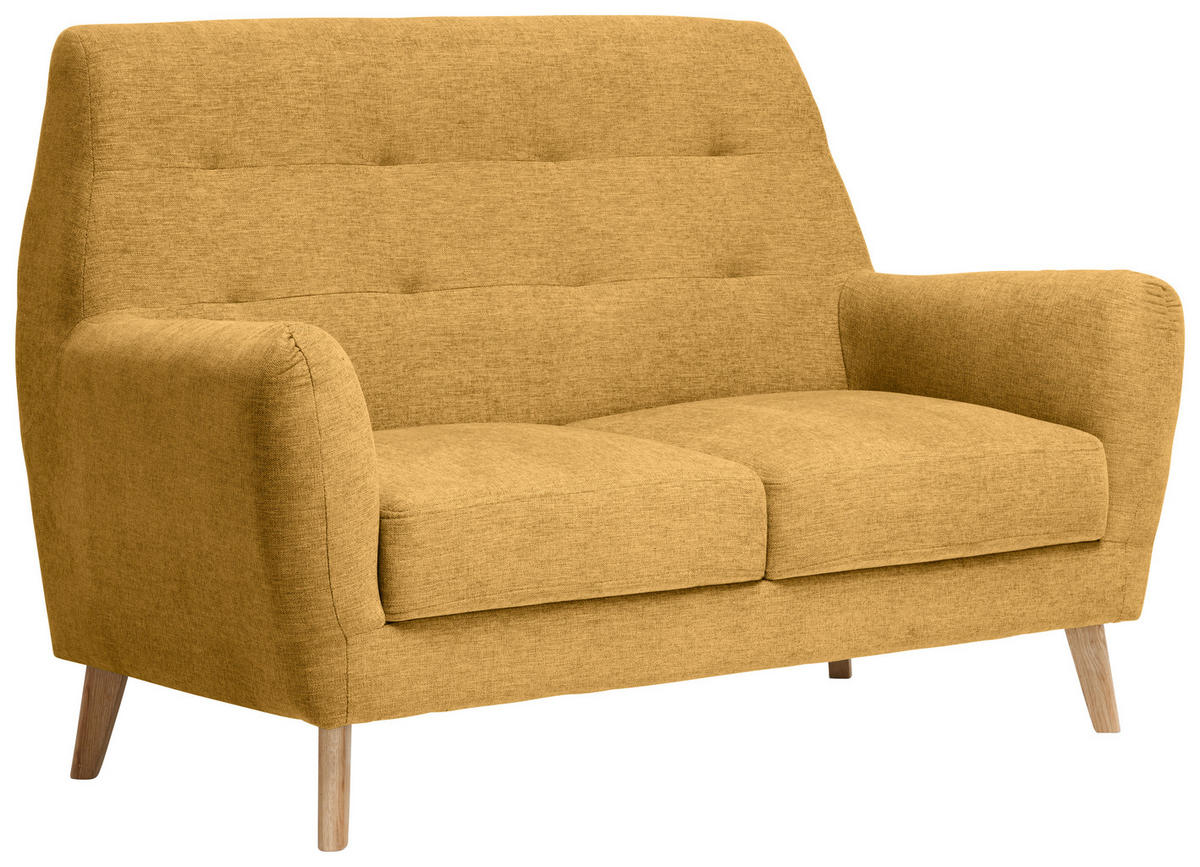 2-SITZER-SOFA Webstoff Gelb  - Eichefarben/Gelb, Design, Holz/Textil (160/105/84cm) - Carryhome