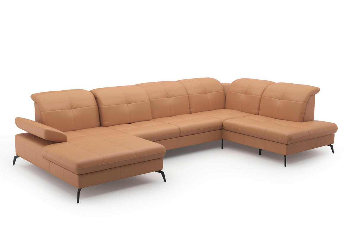 WOHNLANDSCHAFT in Echtleder Cappuccino  - Schwarz/Cappuccino, Konventionell, Leder/Metall (185/357/231cm) - Sit & More