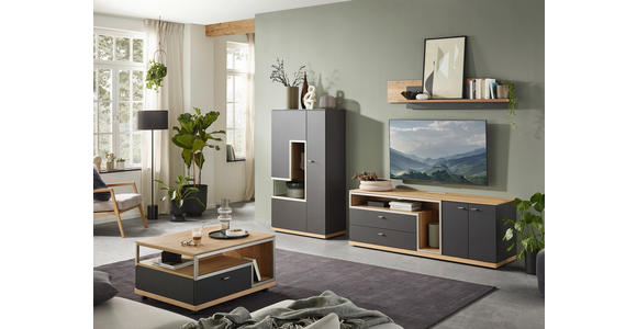 LOWBOARD  in 180,3/64,7/52 cm  - Schieferfarben/Eichefarben, Design, Holz/Holzwerkstoff (180,3/64,7/52cm) - Dieter Knoll