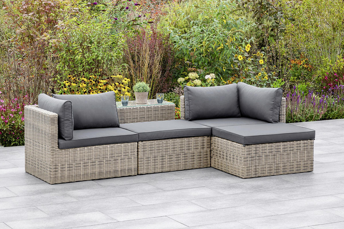 LOUNGEGARNITUR 12-teilig   88/65/68 cm Aluminium  - Dunkelgrau/Grau, KONVENTIONELL, Glas/Kunststoff (88/65/68cm) - Gardenson