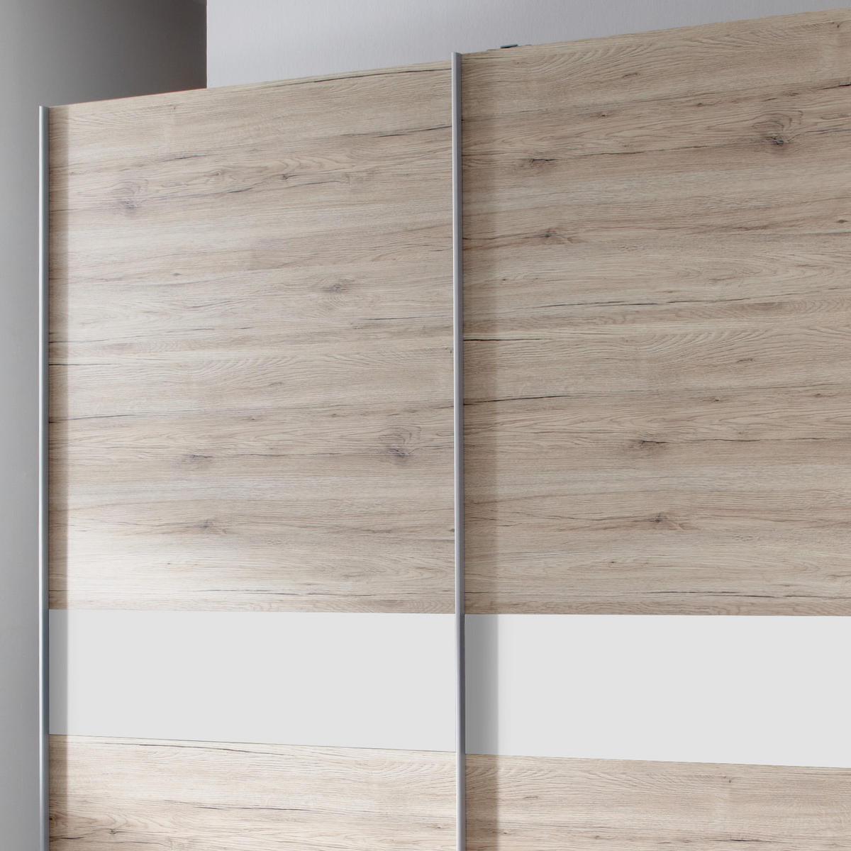 SCHWEBETÜRENSCHRANK in Weiss, Eichefarben  - Weiss/Eichefarben, Design, Holzwerkstoff/Metall (180/198/64cm) - MID.YOU