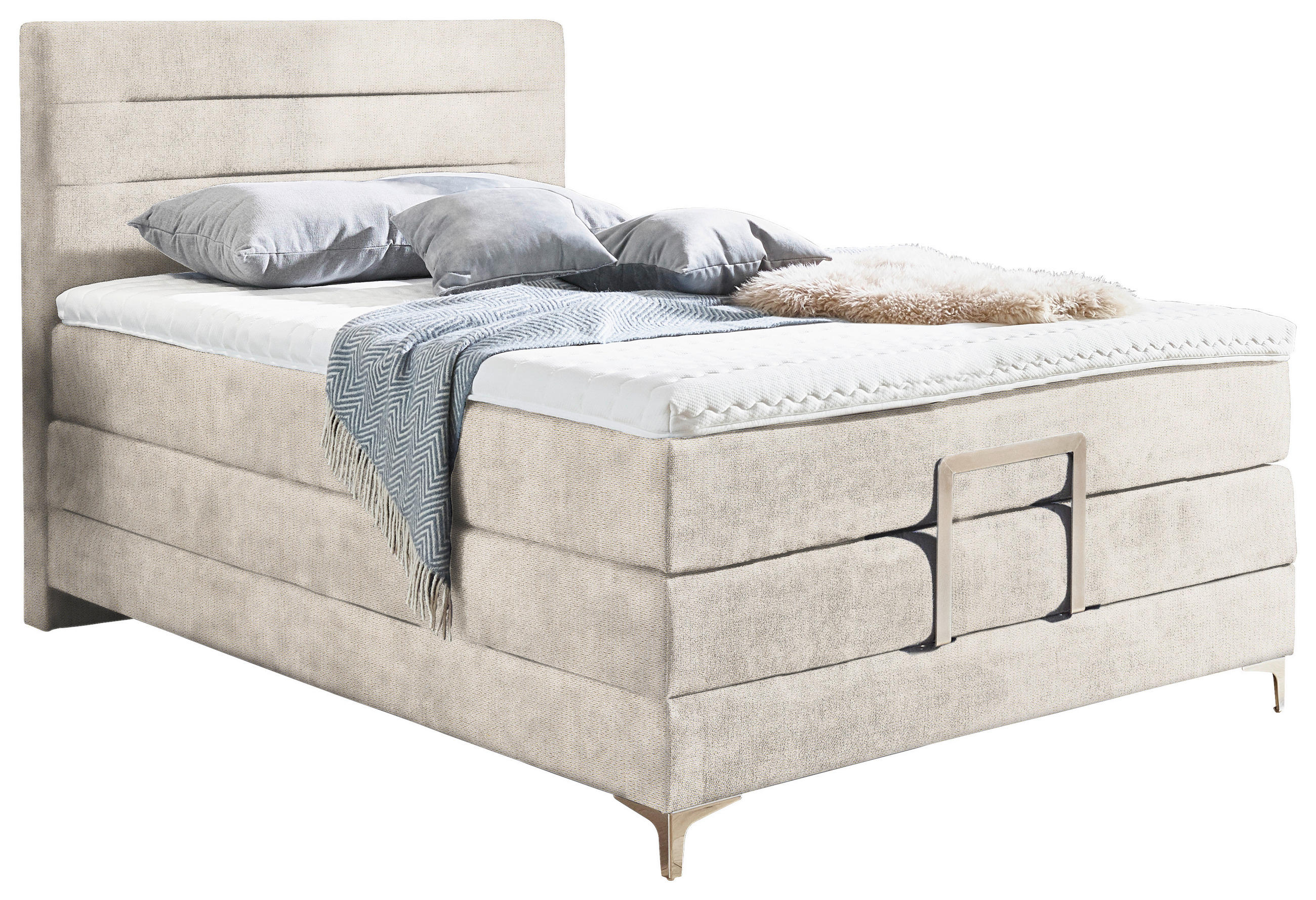 BOXSPRINGBETT 120/200 cm in Weiß - Silberfarben/Weiß, KONVENTIONELL, Textil/Metall (120/200cm) - Voleo