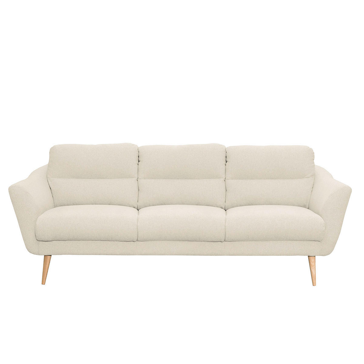 3-SITZER-SOFA in Webstoff Creme  - Buchefarben/Creme, Design, Holz/Textil (209/87/88cm) - Livetastic