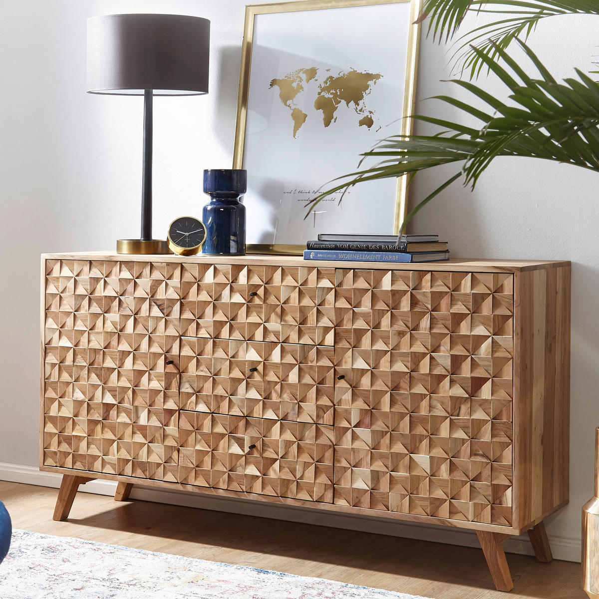 SIDEBOARD  - Schwarz/Akaziefarben, Design, Holz/Metall (140/40/79cm) - MID.YOU