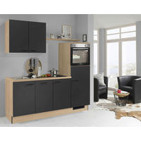KÜCHENBLOCK 205 cm   in Graphitfarben, Eichefarben  - Edelstahlfarben/Eichefarben, Design, Holzwerkstoff/Metall (205cm) - Xora